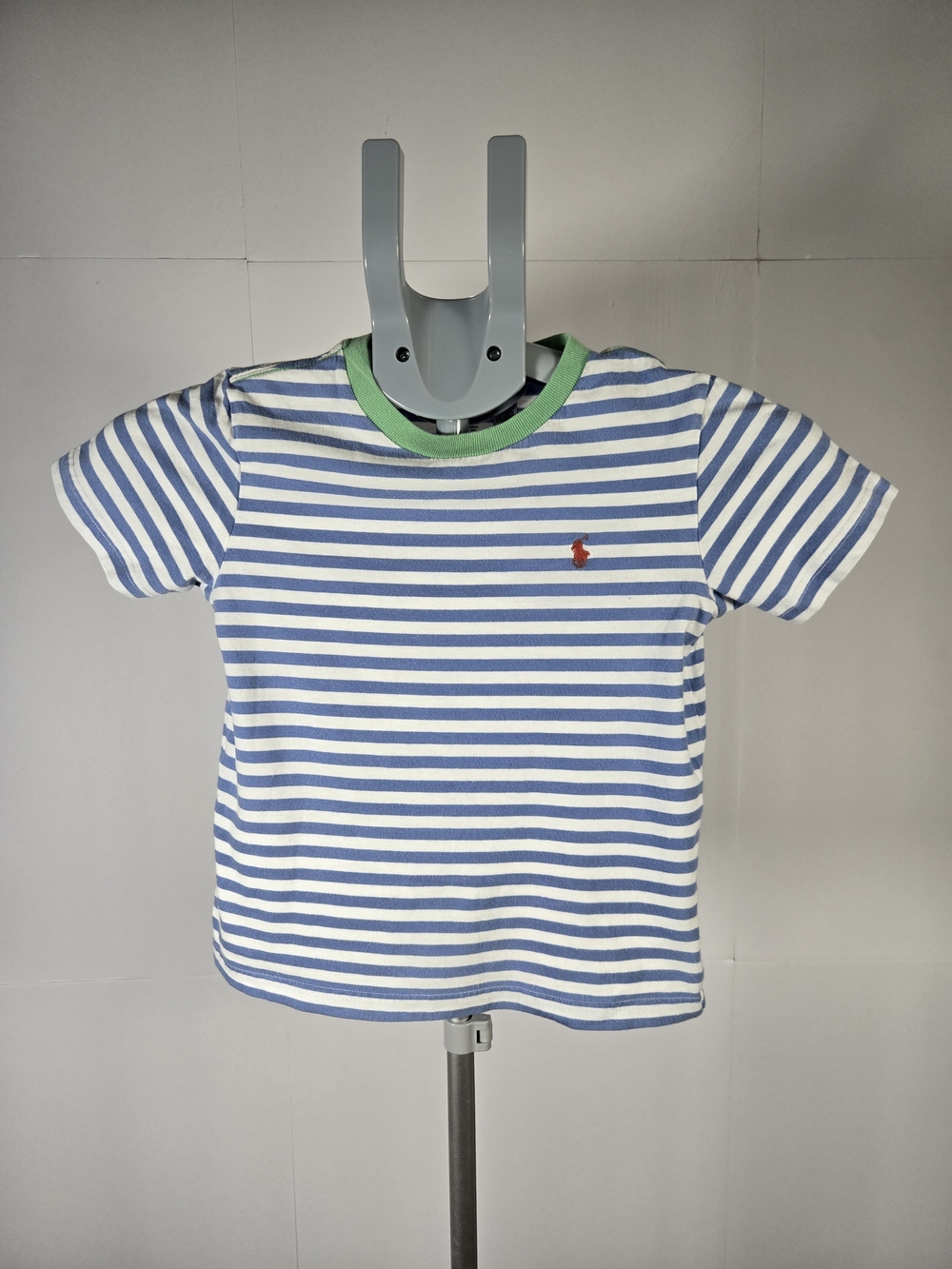 Polo by Ralph Lauren Blue and White Striped Tee with Green Neck